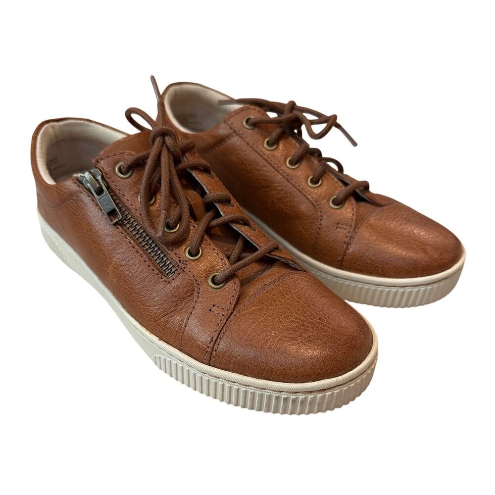 Born Tamara Sneaker Womens 7.5 M Cognac Leather Full Grain Lace Up w Zip D88016